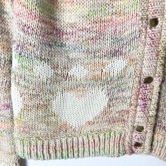 Nwot LOVESHACKFANCY Cardigan M Pink White-Hearts Gold-Snap-Up Wool Cotton Pocket - Picture 6 of 16